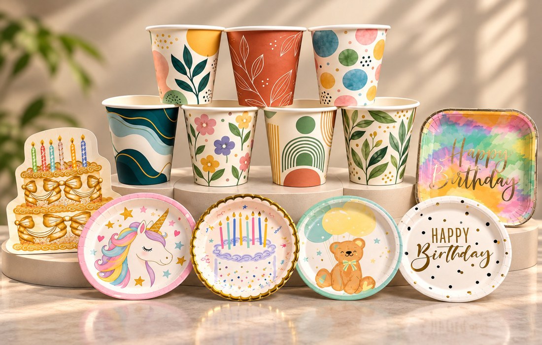 Paper plates and glasses